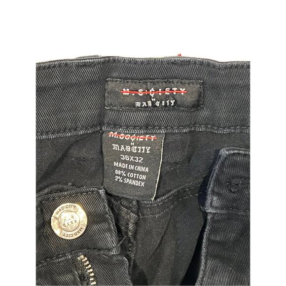 M Society Distressed Black Slim Fit Jeans Mens 36x32 - Picture 3 of 3